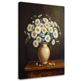 Feeby Cuadro En Lienzo, Ramo De Margaritas Y Flores Silvestres En Un Jarr&oacute;n, 80x120