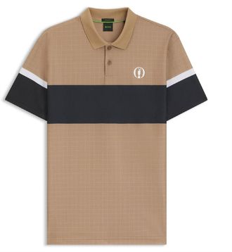 HUGO BOSS Mens Open 25 Paddy Grid Pattern Polo Shirt in Beige - Size Medium