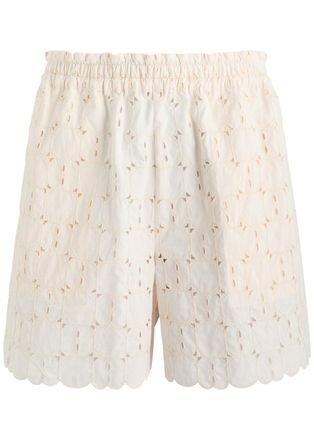 Moncler Embroidered Cotton-blend Poplin Shorts - Natural - 40 (UK8 / S)