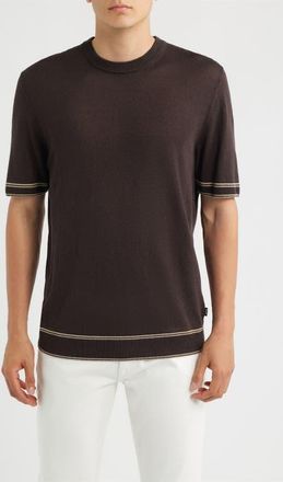 BOSS Norberto Linen Blend Short Sleeve Sweater in Dark Brown at Nordstrom, Size Xx-Large
