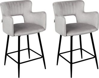 Beliani Beliani - Set of 2 Modern Bar Chairs Velvet Seat with Armrests Tufted Back Grey Sanilac