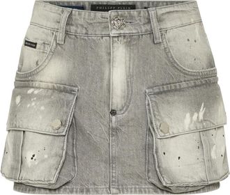 Philipp Plein Denim Cargo Mini Rok - Dames - Spijkerrokken - Grijs - S - Denim - Rokken