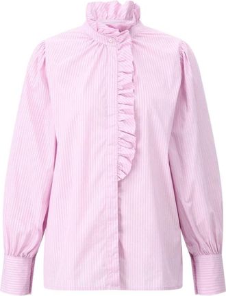 Emily van den Bergh Gestreepte Overhemdblouse met Ruches - Dames - Overhemden - Roze - XS - Overhemden