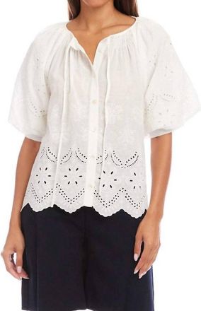 Karen Kane Puff Sleeve Embroidered Top In Off White