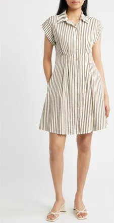 Julia Jordan Striped Button Front Shirtdress in Ivory Multi at Nordstrom, Size 12