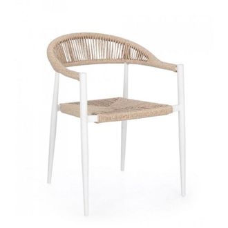 Konte Design Lote de 4 sillas de aluminio blanco y fibra tejida beige