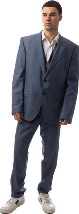 HUGO BOSS Mens Solid Patterned Notch Collared Suit Jacket in Blue - Size 40 (Chest)