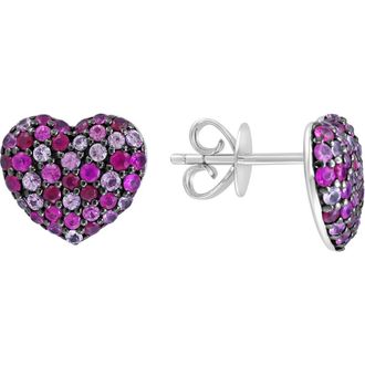 Effy Pavé Ruby & Pink Sapphire Heart Stud Earrings at Nordstrom Rack