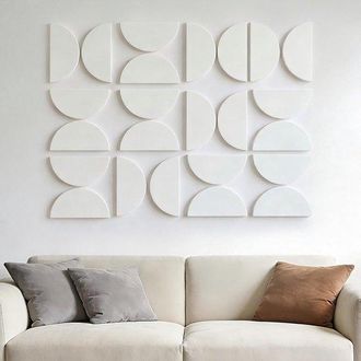 No Brand 24 Paneles De Pared Semicirculares 3d Blancos, Decoraci&oacute;n De Pared De Arte Geom&eacute;trico Minimalista Moderno Para Sala De Estar, Dormitorio Y Oficina