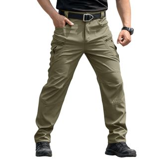 Generic Mens Multi-Pocket Water-Repellent Work Trousers Breathable Durable Tactical Pants with Adjustable Waist Stretch Fabric for Outdoor Hiking Camping Fish