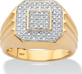 Palm Beach Jewelry Mens 1/10 Cttw. Round Solid 10k Yellow Gold Diamond Ribbed Octagon Ring