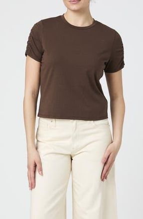 French Connection Rallie Ruched Sleeve Cotton T-Shirt in Cafe at Nordstrom Rack, Size X-Large
