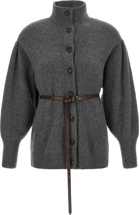 Brunello Cucinelli Gray Virgin Wool Womens Cardigan
