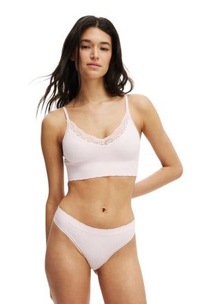 Cotton On Womens Seamless Longline Lace Trim Bralette in Pink Kiss Texture at Nordstrom, Size X-Small