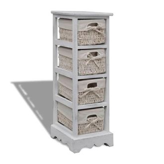 Berkfield Home Wooden Storage Rack 4 Weaving Baskets White