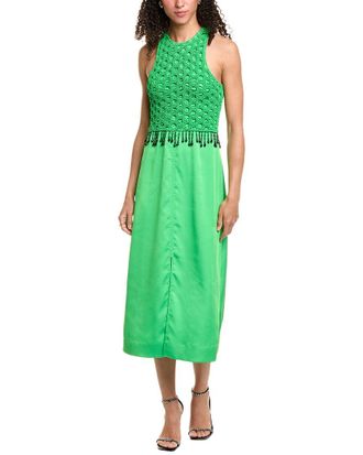 Ganni Smocked Satin Maxi Dress