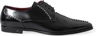 Dolce & Gabbana Black Leather Crystal Dress Formal Mens Shoes