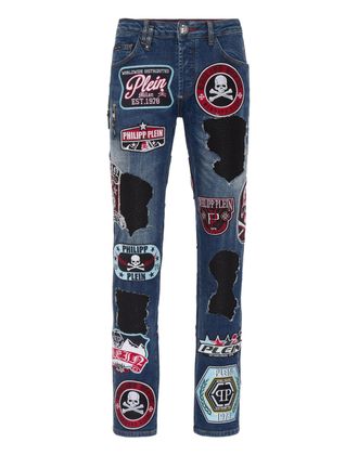 Philipp Plein Denim Rock Star Trousers Patches