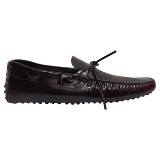 Tod's TodS Pre-owned Mens Bow Brushed Slip-on Moccasins in Burgundy Leather - Size UK 10