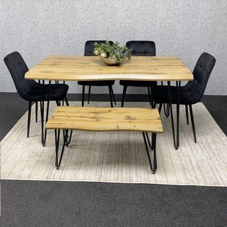 Kosy Koala Brown Wooden Dining Table with 4 Black Chairs and Bench - Dining Kitchen Room Furniture
