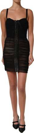 Dolce & Gabbana Womens Black Bodycon Fitted Corset Style Mini Dress Cotton Elastane Nylon Silk