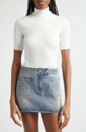 Courr&egrave;ges Embroidered Logo Mock Neck Rib Sweater in Heritage White at Nordstrom, Size Xx-Large