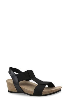 Munro Georgette T-Strap Wedge Sandal - Multiple Widths Available in Black Patent/Gore Combo at Nordstrom, Size 10.5