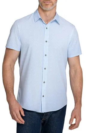 W.R.K Abstract Stripe Short Sleeve Performance Button-Down Shirt in Blue at Nordstrom, Size Xx-Large