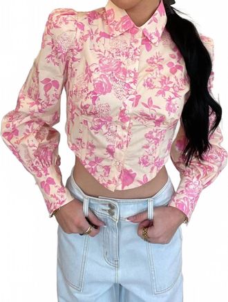 Olivaceous Fiona Floral Puff Sleeve Corset Top In Pink