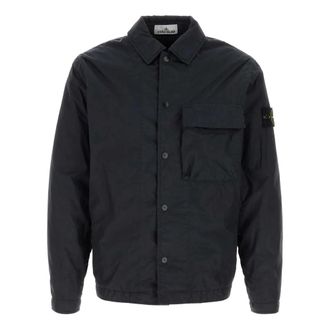 Stone Island Gewatteerd Overshirt met Zak - Heren - Zomerjassen - Blauw - 2XL - Leer - Jassen
