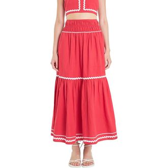 English Factory Rickrack Linen Blend Maxi Skirt in Red at Nordstrom, Size Medium