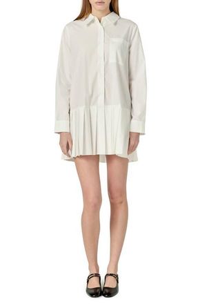 English Factory Pleated Long Sleeve Shirtdress in White at Nordstrom, Size X-Small