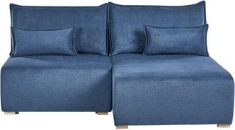 Beliani Modular Left Hand Corner Sofa Blue Fabric Upholstered with Sleeping Function and Storage Minimalistic Style NERBO