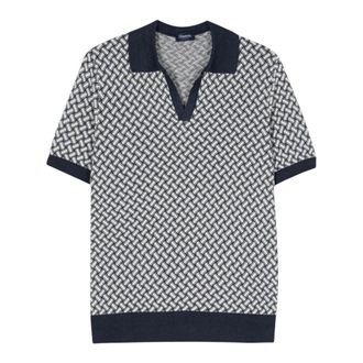 Drumohr V-neck Knitwear, male, Blue, Size: 2XL Razor Blade Polo