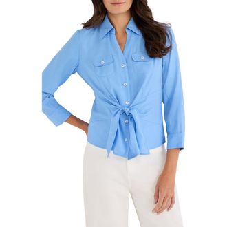 Nic+Zoe Iconic Tie Front Button-Up Shirt in French Blue at Nordstrom, Size Xx-Large