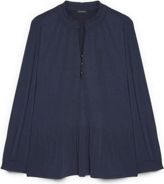 Fiorella Rubino Geplooide jersey blouse met knopen - Dames - Blouses - Blauw - S - Polyester - Overhemden