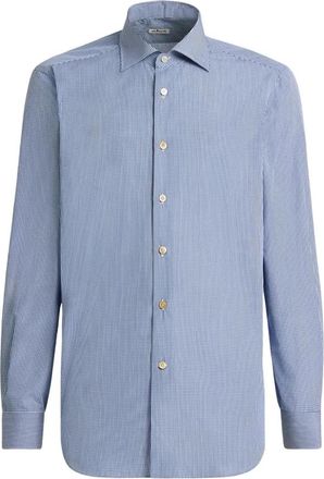 Kiton Formal Regular Fit Shirt - Heren - Zakelijke Overhemden - Blauw - XL - Katoen - Overhemden