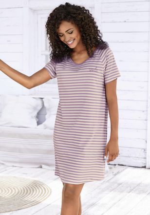 Vivance Sleepshirt VIVANCE DREAMS, Damen, Gr. 32/34, N-Gr, lila, Single Jersey, Obermaterial: 100% Baumwolle, bedruckt, bestickt, gestreift, bequem mini, Rund