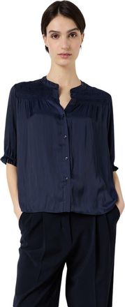 Gerard Darel Catrine Satin Shirt With Mandarin Collar in Navy Blue at Nordstrom, Size X-Large/xx-Large