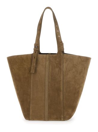 Golden Goose Womens Tote Bag Shopping 24.7 Suede Green Leather