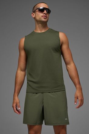 Alo | Conquer Muscle Tank Top in Green Olive, Size: 2XL