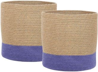Beliani Conjunto De 2 Cestas De Yute Beige Natural Violeta Trenzado Accesorio Bulanik