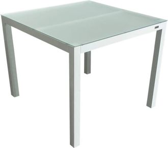 Pondecor Interiorismo Mesa jard&iacute;n fija ibiza cuadrada aluminio blanco-cristal transl&uacute;cido