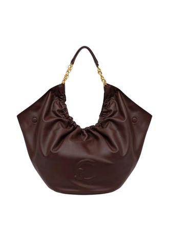 Coccinelle Spacious Ruched Leather Handbag With Gold Chain Accents