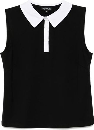 agnès b. sleeveless polo top - women - Organic Cotton - 1 - Black