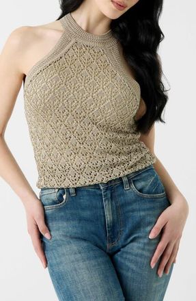 Guess Serina Metallic Pointelle Top in Medium Beige at Nordstrom, Size X-Small