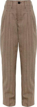 Ami Wolbroek met krijtstreep - Dames - Straight fit broeken - Beige - M - Wol - Broeken