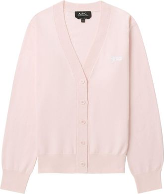 A.P.C. logo-embroidered cotton cardigan - Pink
