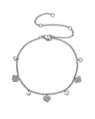 Genevive Silver Cz Heart Charm Bracelet