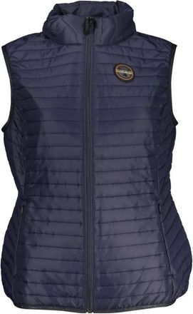 Napapijri Jassen, Dames, Blauw, XS, Polyester, Blauwe Gewatteerde Hoge Nek Mouwloze Jas